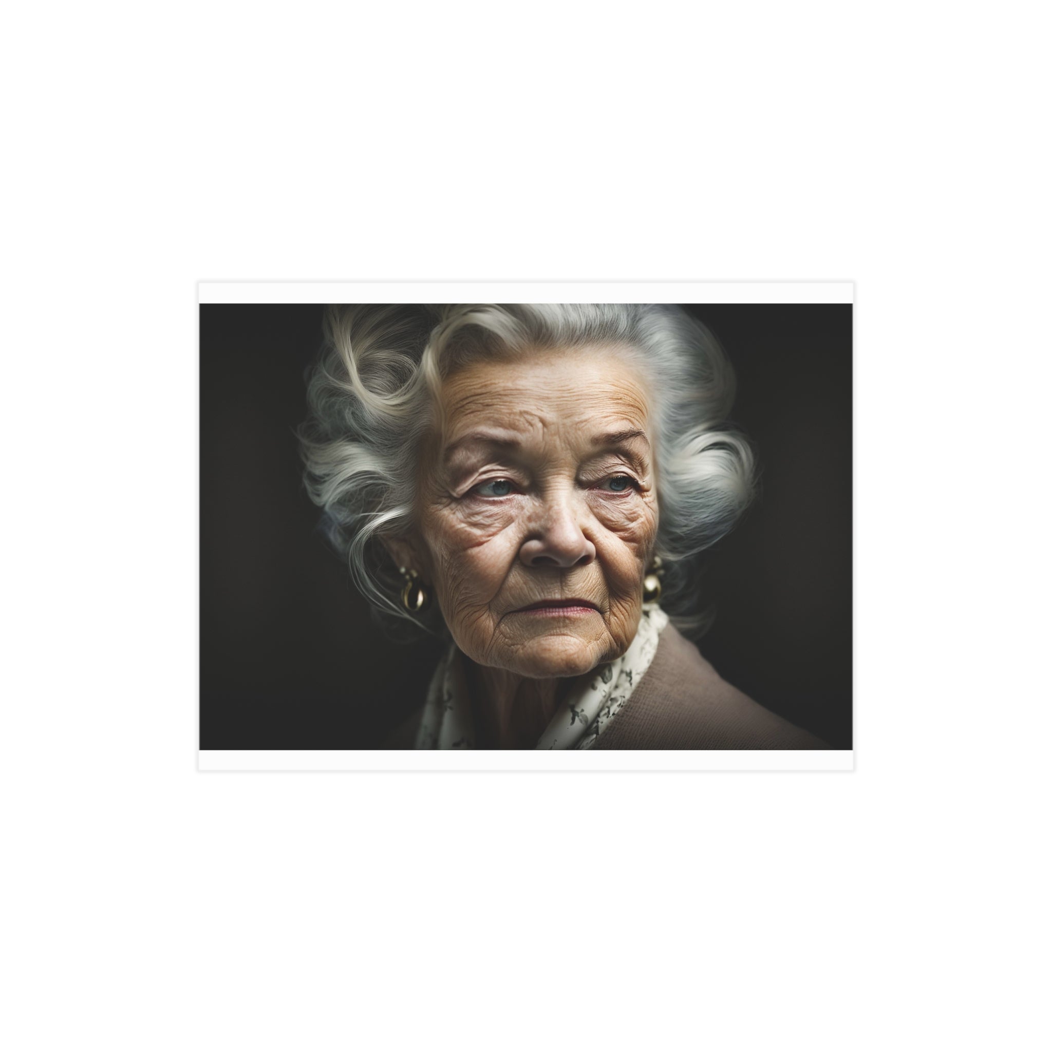 Vintage Portrait Print — Dramatic Elderly Woman Photographic Art Print (Unframed)