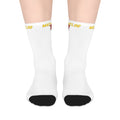 White Mid-Length Socks with Yellow "MATT~TAYLORTV" Logo – Comfortable Everyday Crew Socks