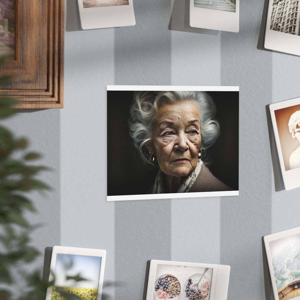 Vintage Portrait Print — Dramatic Elderly Woman Photographic Art Print (Unframed)